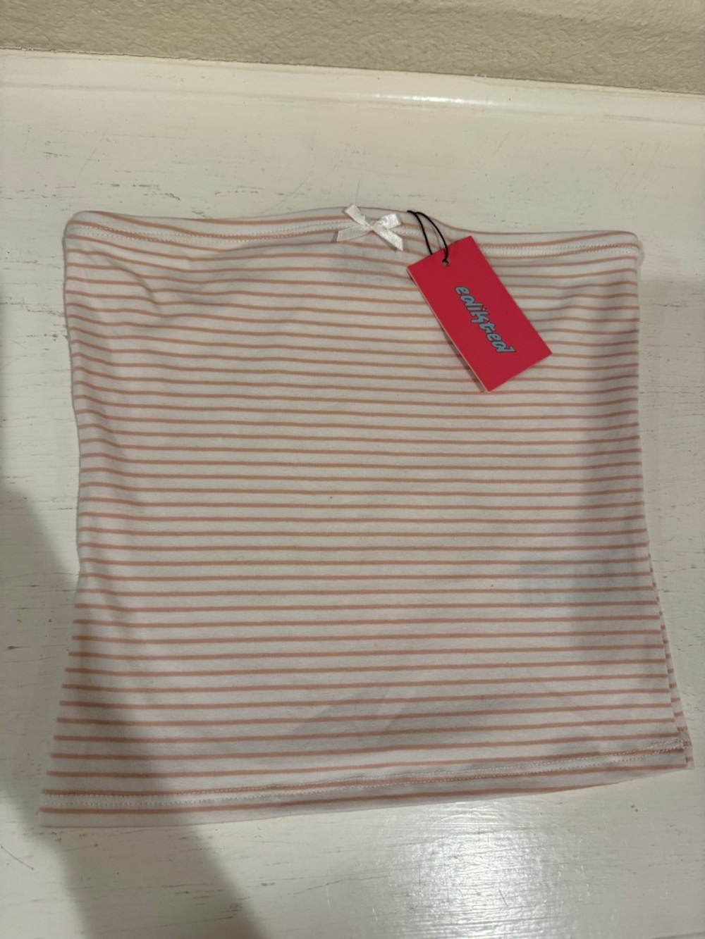 Edikted Pink and White Striped Tube top